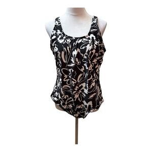 Hurley Women's One‎ Piece Swimsuit Black White Floral Print Tank Style